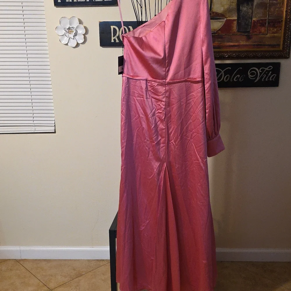 IEENA For Mac Duggal Vibrant Pink Satin One Shoulder Womens Dress Size 10 - Picture 6 of 10